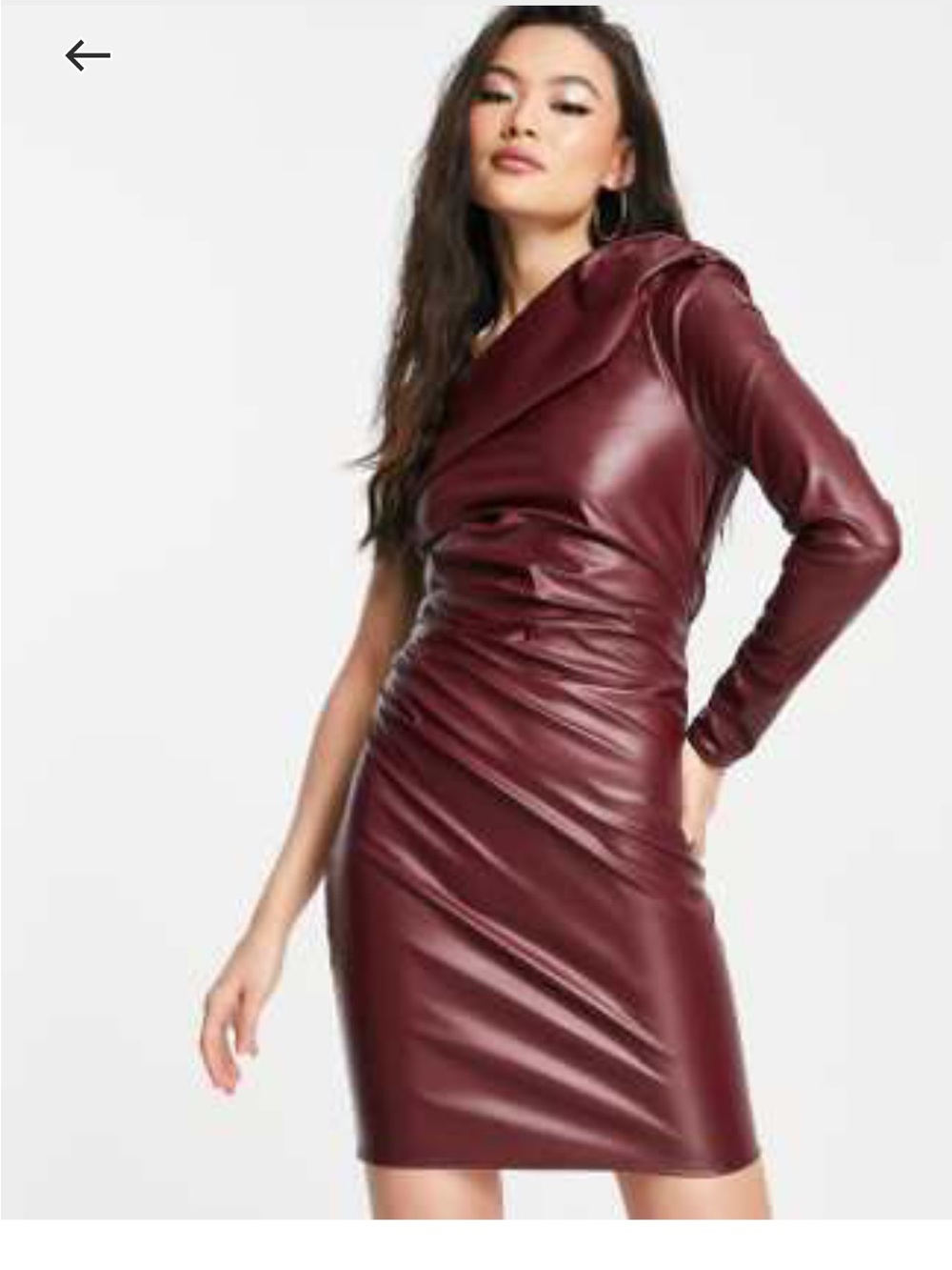 ASOS One-Shoulder Faux Leather Dress in Burgundy